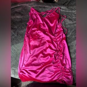 Satin Strappy Slip Dress - Hot Pink
